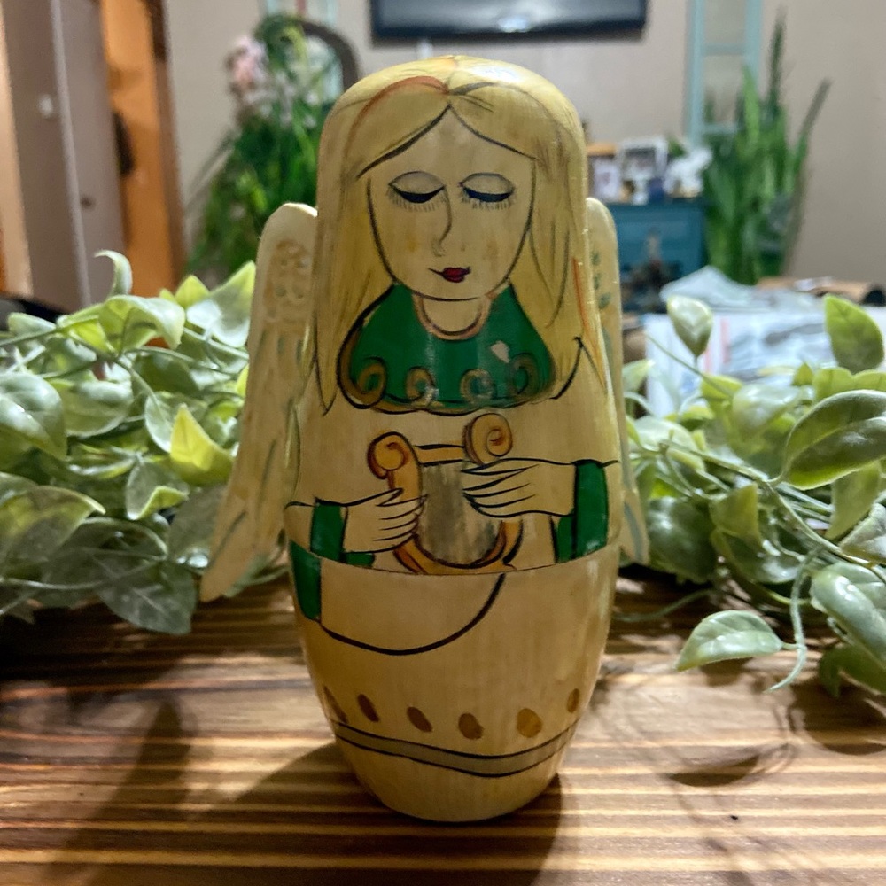 Vintage Hand Painted Wooden Angle Nesting Doll